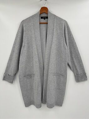 Chloe + Jasmine Gray Open Front Cardigan Sweater 1X Long Knit Pockets Casual